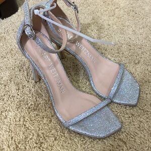 Stuart Weitzman NEW nudist heels sandals strappy sparkle glitter silver size 6